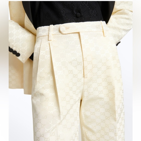 Gucci Pants - GUCCI Pleated Cotton-Blend Jacquard Straight-Leg Pants